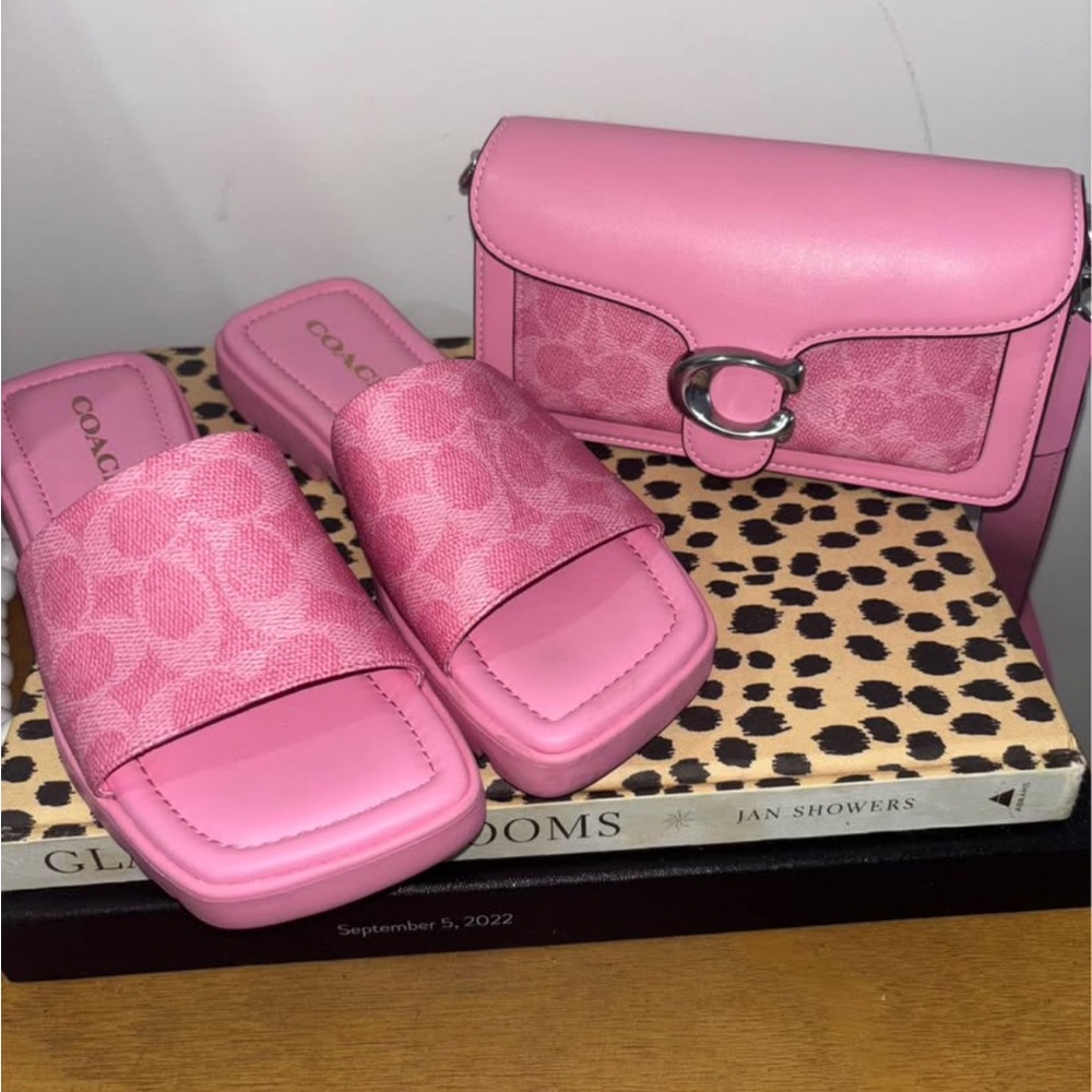 Coach Pink Slide Sandals and Crossbody Bag Set